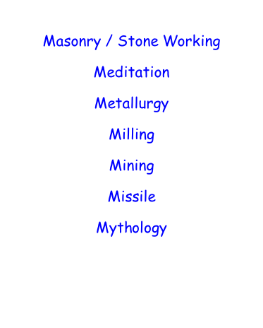 Masonry / Stone Working  Meditation  Metallurgy  Milling  Mining  Missile  Mythology